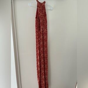 Red and Cream Floral Maxi Dress